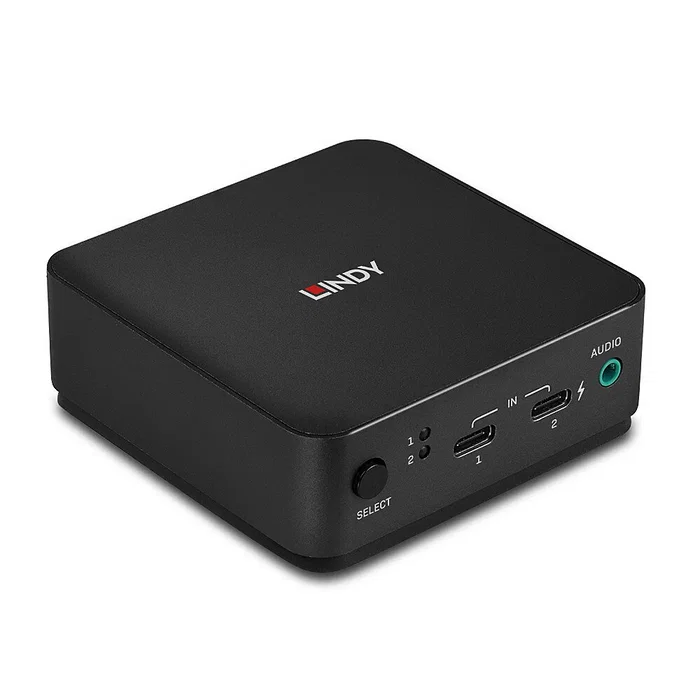 Lindy 42320 Switch KVM de 2 Puertos USB-C, DisplayPort 1.2, 4K UHD (3840x2160), Conmutación Automática, Gris