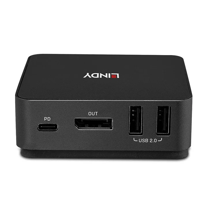 Lindy 42320 Switch KVM de 2 Puertos USB-C, DisplayPort 1.2, 4K UHD (3840x2160), Conmutación Automática, Gris