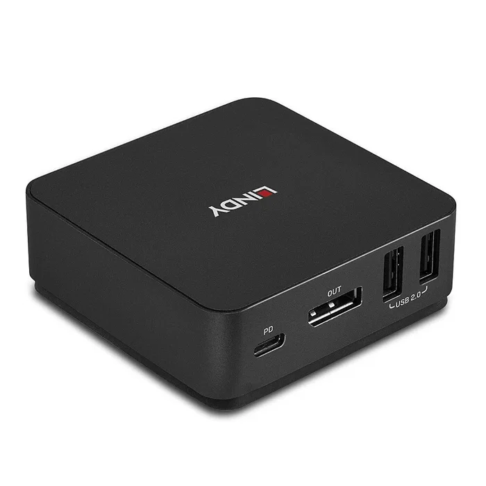 Lindy 42320 Switch KVM de 2 Puertos USB-C, DisplayPort 1.2, 4K UHD (3840x2160), Conmutación Automática, Gris