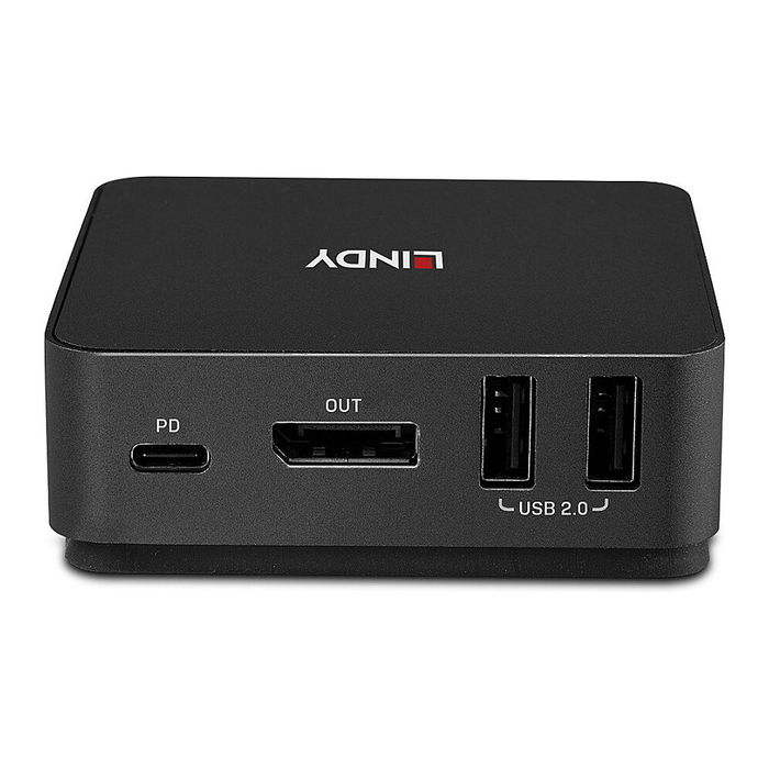 LINDY KVM Switch 2 Port USB-C y DisplayPort 1.2 42320, 4K Ultra HD 3840x2160, Conmutación Automática, Audio, USB PD 100W, Metal Gris