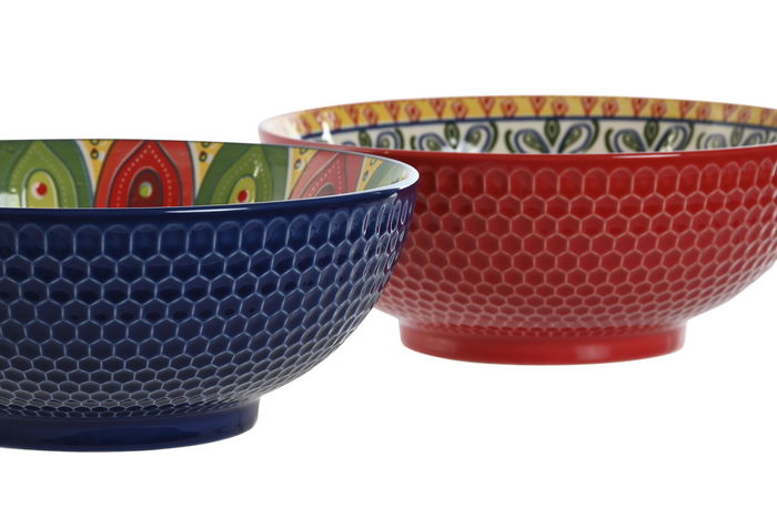 DKD Home Decor Mandala23 Ensaladera Gres Multicolor 20 x 7.6 x 20 cm (4 Unidades)