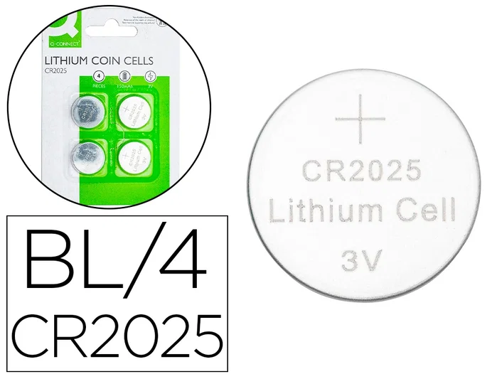 Q-connect Pila de botón de litio CR2025 3V, 4 unidades Q-connect Pila de botón de litio CR2025 3V, 4 unidades