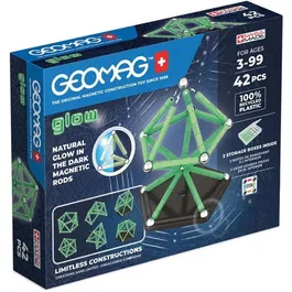 Geomag Ecofriendly 42 uds Resplandor Construcciones 2D/3D Brillan en la Oscuridad Set Incluye Barras, Esferas y Bases Fabricado con Plástico 100% Reciclado