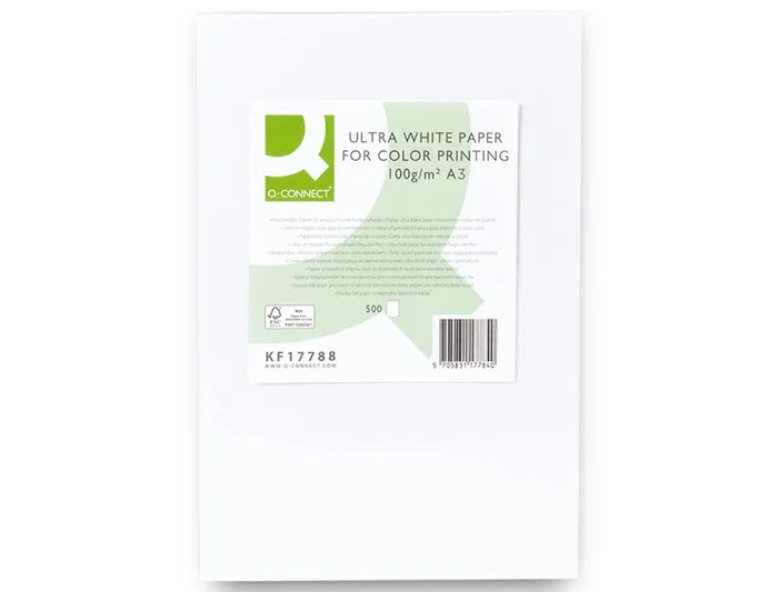 Q-connect Papel Fotocopiadora Ultra White Din A3 100 Gramos Paquete de 500 Hojas Q-connect Papel Fotocopiadora Ultra White Din A3 100 Gramos Paquete de 500 Hojas