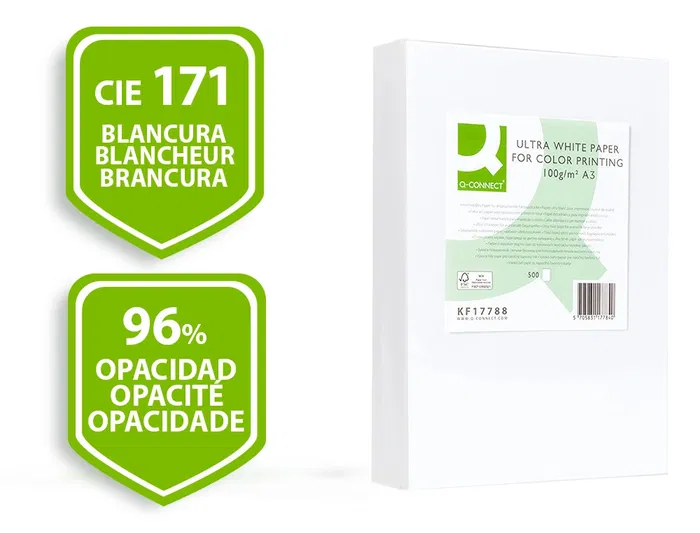 Q-connect Papel Fotocopiadora Ultra White Din A3 100 Gramos Paquete de 500 Hojas Q-connect Papel Fotocopiadora Ultra White Din A3 100 Gramos Paquete de 500 Hojas
