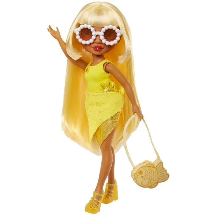 Rainbow High Muñeca de Moda Articulada 27 cm Sunny (Amarillo) con Bañador y Pareo, Juguete para Niñas a partir de 4 Años