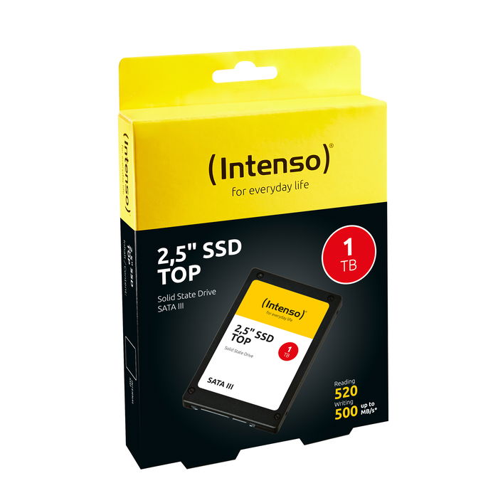 Intenso SSD Top Performance Interno 2.5" 1TB SATA III, Velocidad Lectura 520MB/s, Escritura 500MB/s, 1000GB, Ideal PC/Portátil