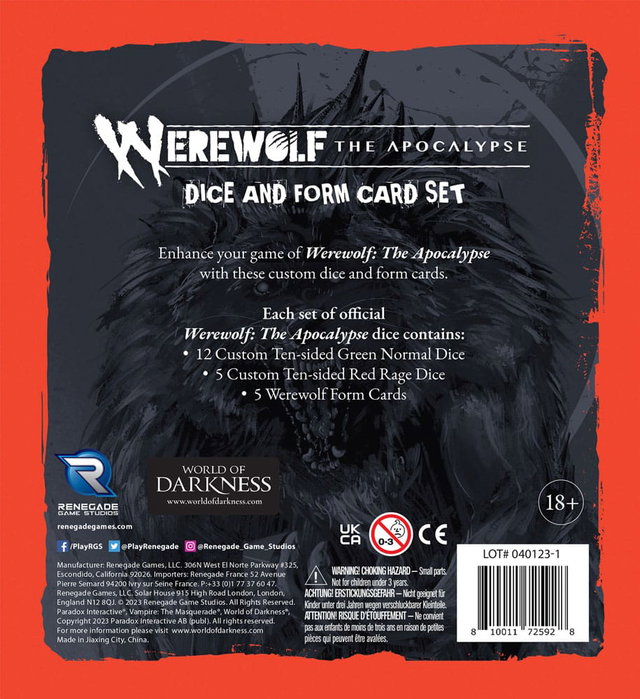Werewolf: The Apocalypse 5th Edition RPG jJuego de dados y tarjetas de formas Werewolf: The Apocalypse 5th Edition RPG jJuego de dados y tarjetas de formas