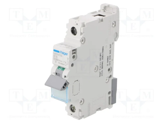 Hager NBN116 Interruptor Magnetotérmico Monopolar 16 A B-16A 10kA/15kA Hager NBN116 Interruptor Magnetotérmico Monopolar 16 A B-16A 10kA/15kA