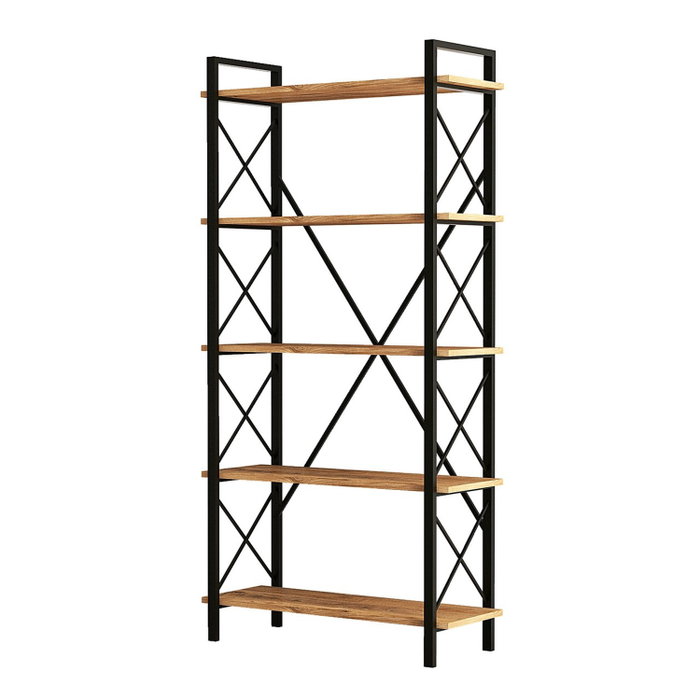 Hanah Home Nero Elit Estantería Industrial, Marco Metal Tablero Melamina, 5 Estantes, 100x180x34 cm, Nogal/Negro