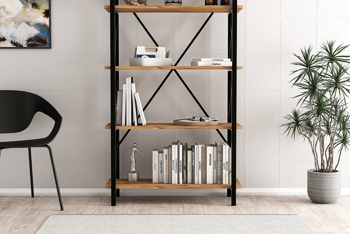 Hanah Home Nero Elit Estantería Industrial, Marco Metal Tablero Melamina, 5 Estantes, 100x180x34 cm, Nogal/Negro