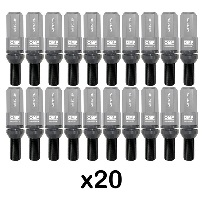 Omp Juego de 20 Tornillos Speed M12x1.25 con Protector de Aluminio Gris