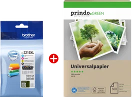 Brother LC3219XL MCVP 01 Value Pack Negro, Cian, Magenta y Amarillo con Papel Prindo Green