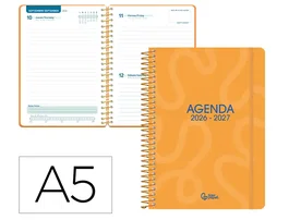 Liderpapel Agenda Escolar 2026-2027 Classic A5 Espiral Día Página Bilingüe en Español/Inglés, Papel FSC 70g, Color Naranja