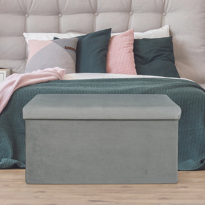 Home Deco Factory Banco Puf Plegable Gris Lounge 76x38 cm con Terciopelo Ideal para Guardar