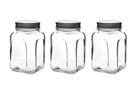 Hermia Juego de 3 Tarros de Vidrio SHY6603LU con Tapas Plateadas, 660 ml cada uno, Elegantes y Prácticos para Cocina