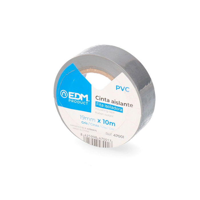 Edm Cinta Aislante Supra Gris 19 mm x 10 m PVC Resistente Electricidad Alta Calidad