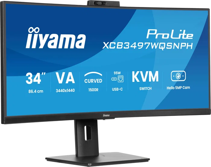 iiyama ProLite XCB3497WQSNPH-B1 Monitor Curvo Gaming 34" UWQHD (3440x1440) VA 120Hz 0.4ms AMD FreeSync Premium, USB-C 95W, Hub USB, Webcam 5MP, KVM, Altavoces, Ajuste Altura, Negro