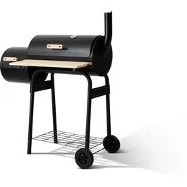 Cookingbox Ahumador de carbón con dos cámaras de combustión cilíndricas, acero, asas de madera, chimenea vertical - 9760190