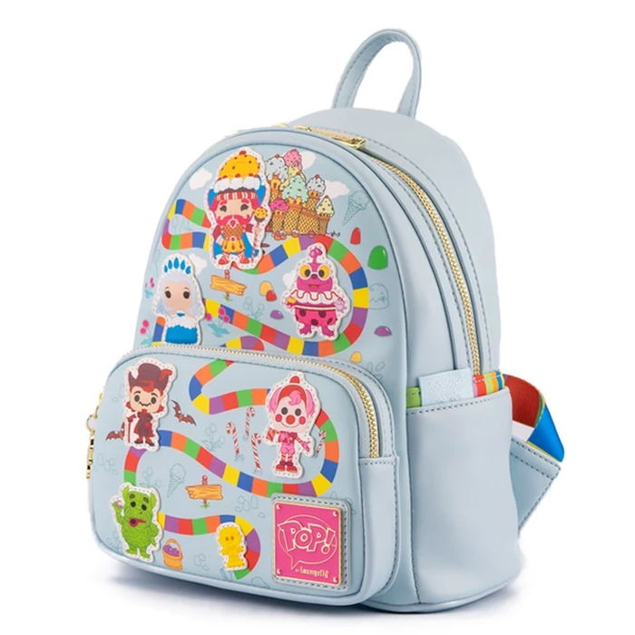 Loungefly Candy Land Take Me Mini Mochila de Mujer, Cartera de Cuero Vegano con Licencia Oficial de Hasbro, Bolso de Hombro Ajustable con Detalles Bordados y Estampados
