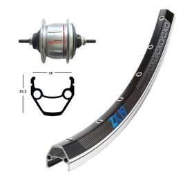 Exal ZX 19 Rueda Trasera 28" Aluminio 36 Agujeros 8V Shimano SG-8R31 Negro/Plata