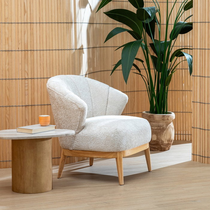 Sillón Natural-Crema Tejido-Madera Salón 71 X 75 X 76 cm