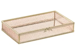 DKD Home Decor Bandeja de Decoración Cristal y Metal Rosa y Dorado 24x14x4,5 cm