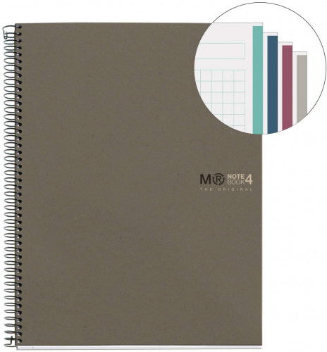 Miquelrius 6084 Cuaderno 100% Reciclado A5 120 Hojas Cuadricula 5x5 Gris Cartón Reciclado