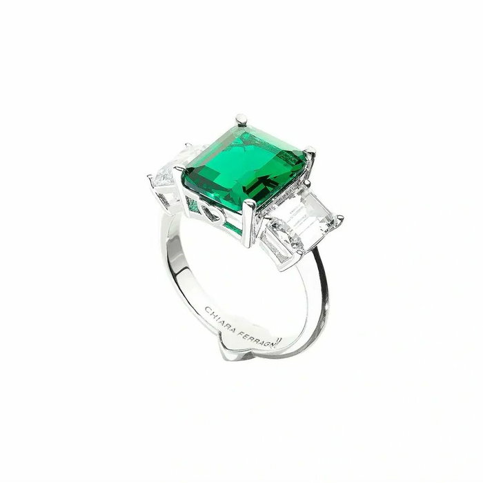 Chiara Ferragni Emerald Ring Silver+WH CZ+GN Nano Talla 12
