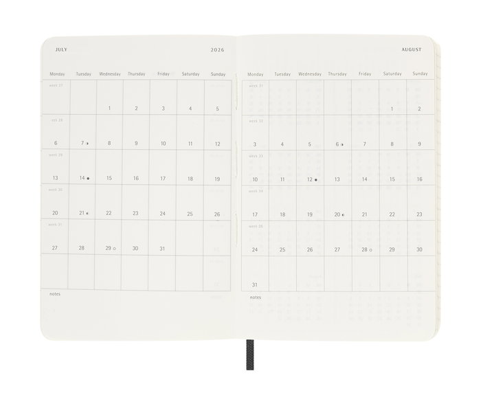 Moleskine Agenda 18M Semanal 2025-2026 Negra Tapa Blanda 9x14 cm DSB18WN2Y26