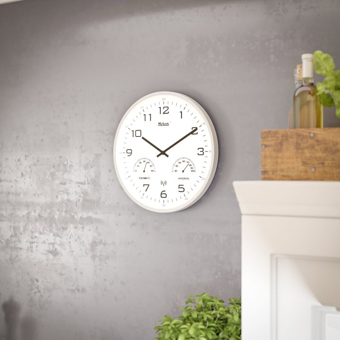 Mebus Reloj de Pared con Radio Controlado, Termómetro e Higrómetro Gris / Blanco