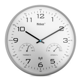 Mebus Reloj de Pared con Radio Controlado, Termómetro e Higrómetro Gris / Blanco