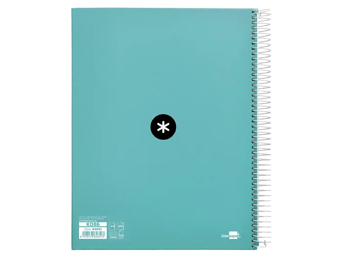 Antartik Cuaderno espiral A4 micro tapa forrada 120 hojas 90 gr cuadro 5mm 5 bandas color menta