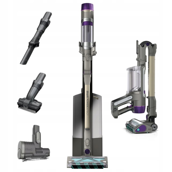 Shark IP3251EUT Aspiradora de escoba 2-en-1 PowerDetect con vaciado automático, Gris/Púrpura/Oro
