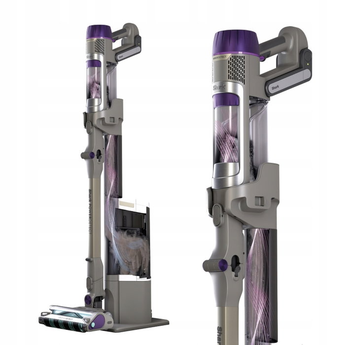 Shark IP3251EUT Aspiradora de escoba 2-en-1 PowerDetect con vaciado automático, Gris/Púrpura/Oro