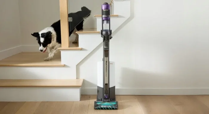 Shark IP3251EUT Aspiradora de escoba 2-en-1 PowerDetect con vaciado automático, Gris/Púrpura/Oro