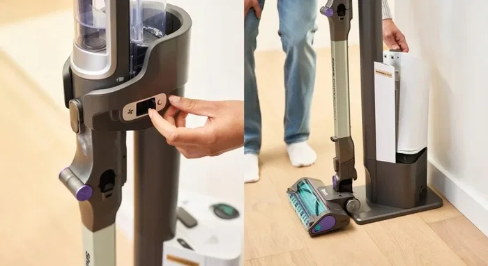 Shark IP3251EUT Aspiradora de escoba 2-en-1 PowerDetect con vaciado automático, Gris/Púrpura/Oro