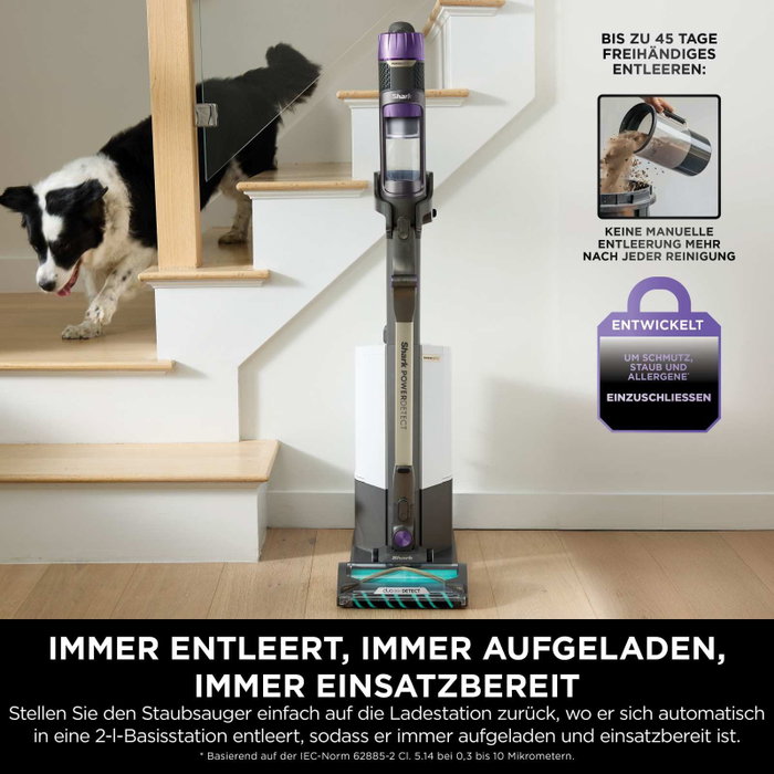 Shark IP3251EUT Aspiradora de escoba 2-en-1 PowerDetect con vaciado automático, Gris/Púrpura/Oro