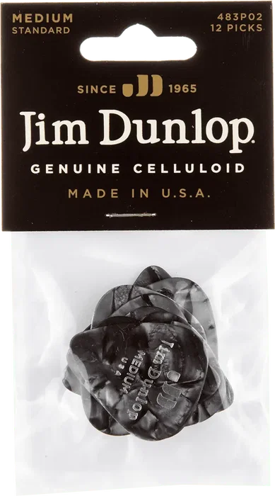 Dunlop Pack 12 Púas Genuine Celluloid Negro - Medium
