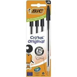 Bic 516335 Bolígrafos de Tinta de Aceite Cristal Original Negros 4 Unidades