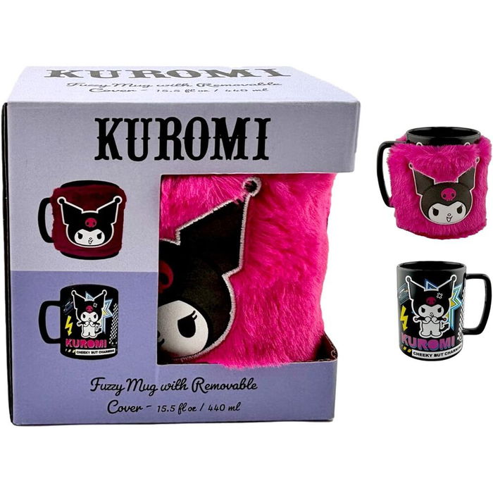 PYRAMID Taza funda de peluche Kuromi Hello Kitty 440ml Cerámica Nylon Microondas Lavavajillas
