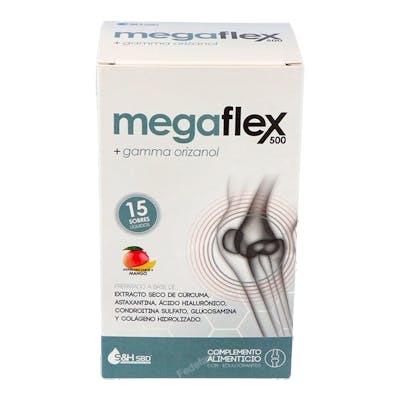 GENOMIX PHARMA Megaflex 500 14Sbrs Complemento Alimenticio para Cartílagos y Articulaciones con Colágeno, Glucosamina y Condroitina Sabor Mango GENOMIX PHARMA Megaflex 500 14Sbrs Complemento Alimenticio para Cartílagos y Articulaciones con Colágeno, Glucosamina y Condroitina Sabor Mango