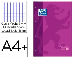 Oxford Recambio Color 1 DIN A4+ Morado con 80 Hojas Cuadriculadas 5 mm