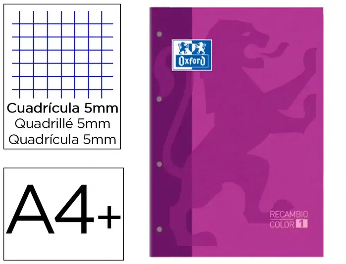 Oxford Recambio Color 1 DIN A4+ Morado con 80 Hojas Cuadriculadas 5 mm Oxford Recambio Color 1 DIN A4+ Morado con 80 Hojas Cuadriculadas 5 mm