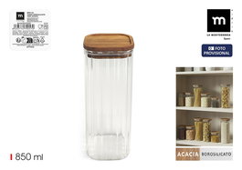 Inde Tarro Boro.Ottico T/Acacia Cuadrada 850 ml - Frasco de cristal La Mediterran, 8.2 x 8.2 x 20.7 cm (12 Unidades)