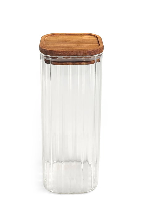 Inde Tarro Boro.Ottico T/Acacia Cuadrada 850 ml - Frasco de cristal La Mediterran, 8.2 x 8.2 x 20.7 cm (12 Unidades)