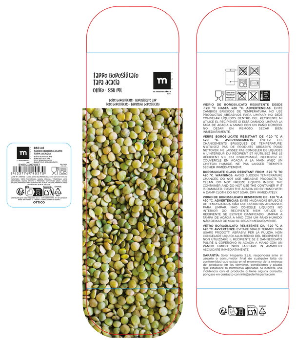 Inde Tarro Boro.Ottico T/Acacia Cuadrada 850 ml - Frasco de cristal La Mediterran, 8.2 x 8.2 x 20.7 cm (12 Unidades)