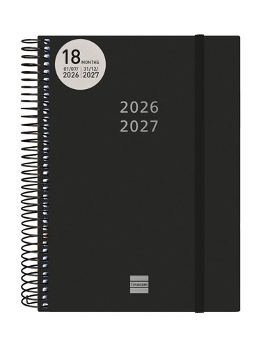 Finocam Agenda de Espiral 18 Meses 2026-2027 Negro