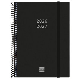Finocam Agenda Espiral 18 Meses Julio 2026 - Diciembre 2027 Formato A5 Tapa PP Cierre Elástico Negro
