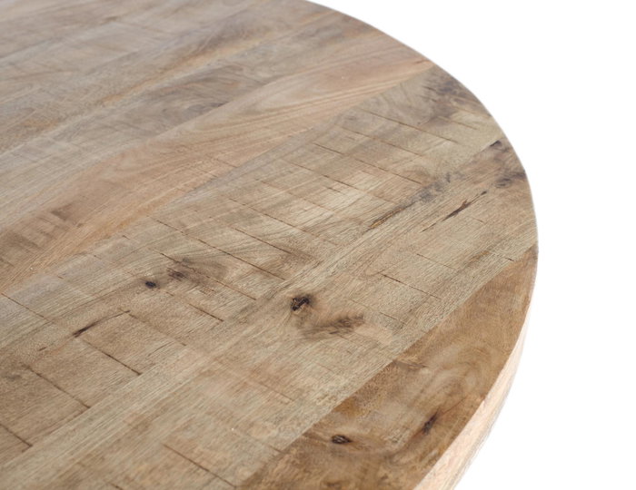 Mesa Redonda de Comedor de Madera de Mango Sólido y Hierro 120 cm de Diámetro | Base en Estrella Negra